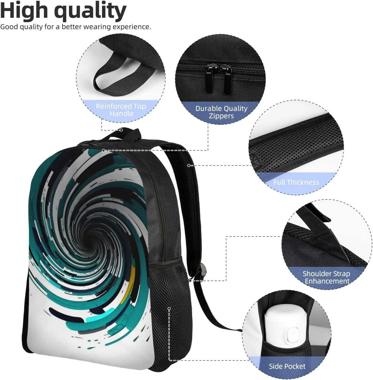 Laptop Backpack for Women Men Carry-on Backpack Abstract Circle Swirl Daypack Lightweight Travel Shoulder Bags