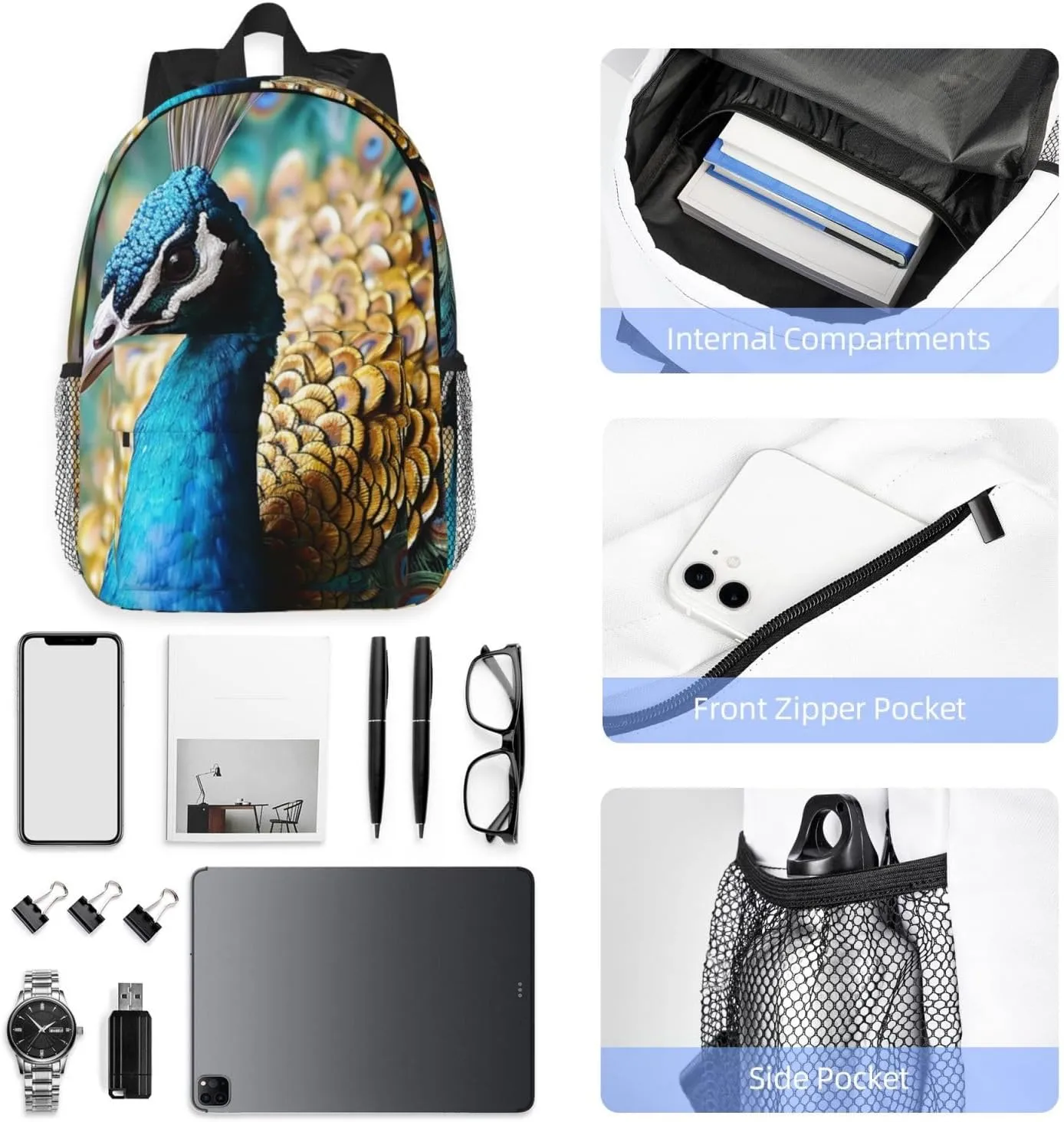 Laptop Backpack Lightweight Backpack for Men Women Daypack Beautiful peacock Laptop Bag Casual Backpack for Travel