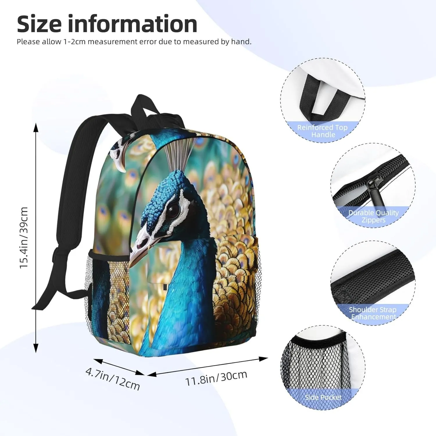 Laptop Backpack Lightweight Backpack for Men Women Daypack Beautiful peacock Laptop Bag Casual Backpack for Travel