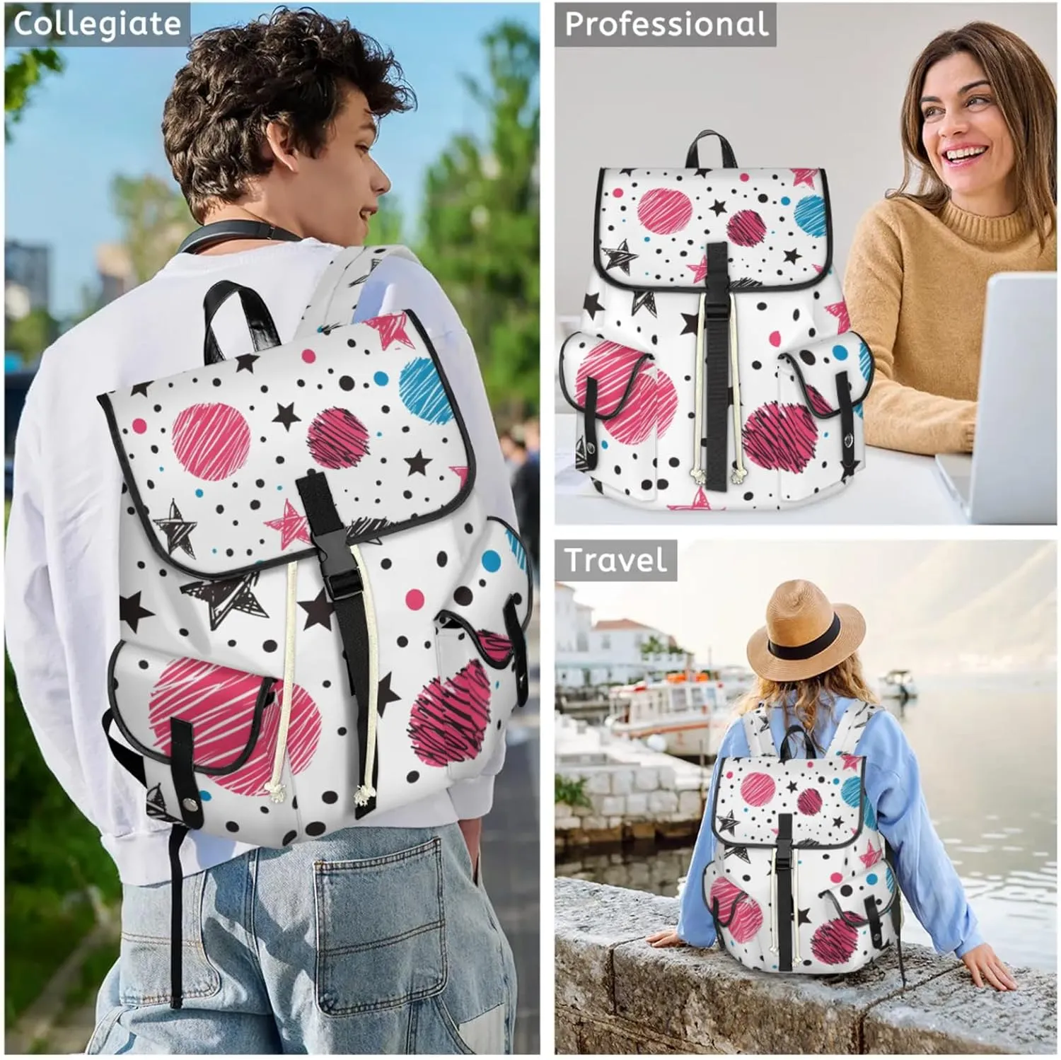 Laptop Backpacks Cute Stars Planets Travel Backpack for Women Work Backpack Computer Bag for Business Travel Fits 15 Inch Laptop