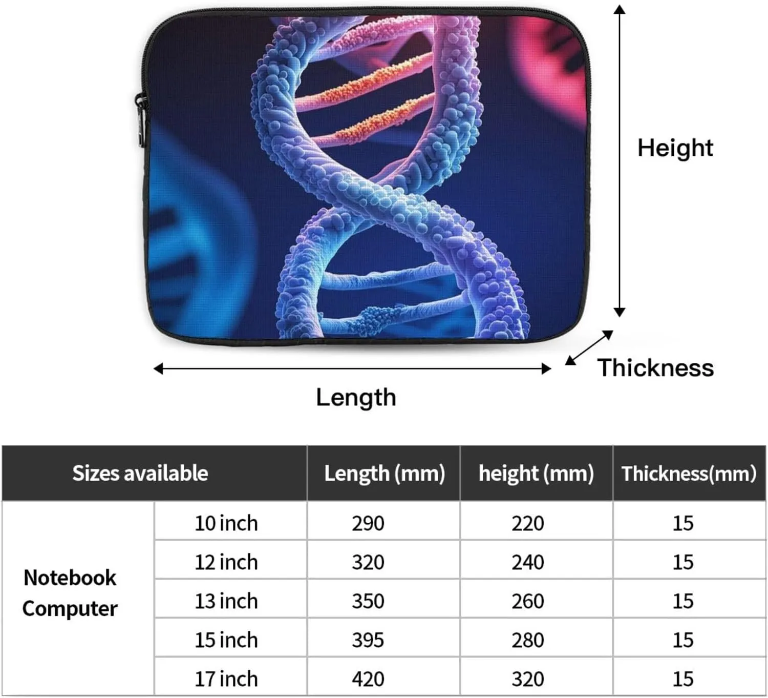 Laptop Case Sleeve DNA Genetic Helix Laptop Bag Computer Carrying Case 15 Inch Notebook Protective Sleeve Cover