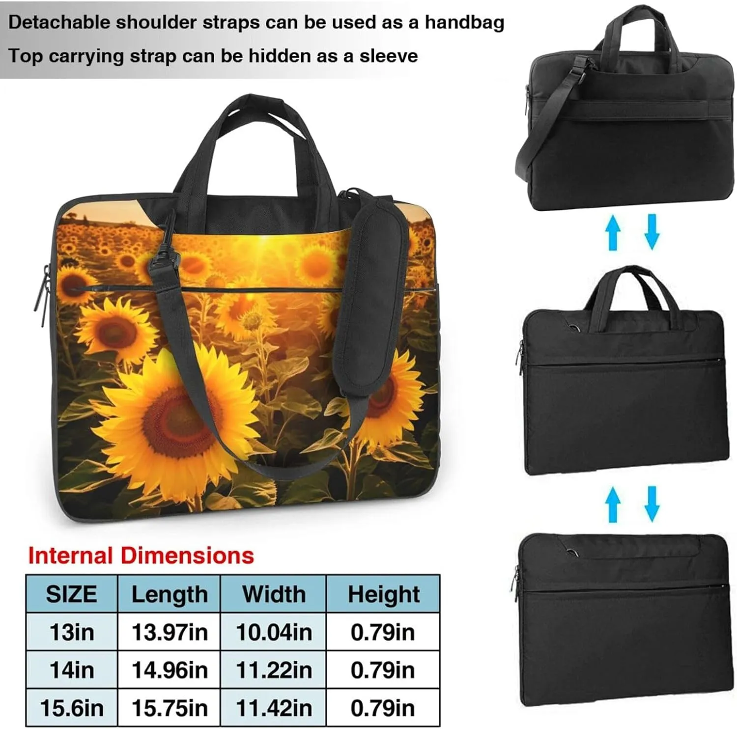 Laptop Shoulder Bag 13-15.6 inch Laptop Bag Sunshine Sunflower Field Computer Bag Messenger Bag for Men Women