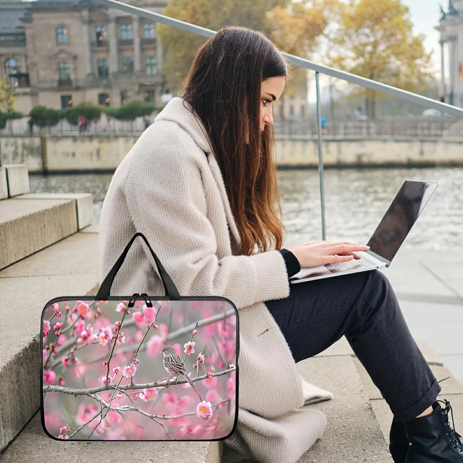 Laptop Sleeve Case Bag 15 inch, Peach Sparrow Slim Carrying Case Durable Handbag Travel Laptop Bag for 15 inch MacBook Air M3/M2/15 Pro/Surface Laptop 7/6/5/4/3/ Dell XPS 15 Plus