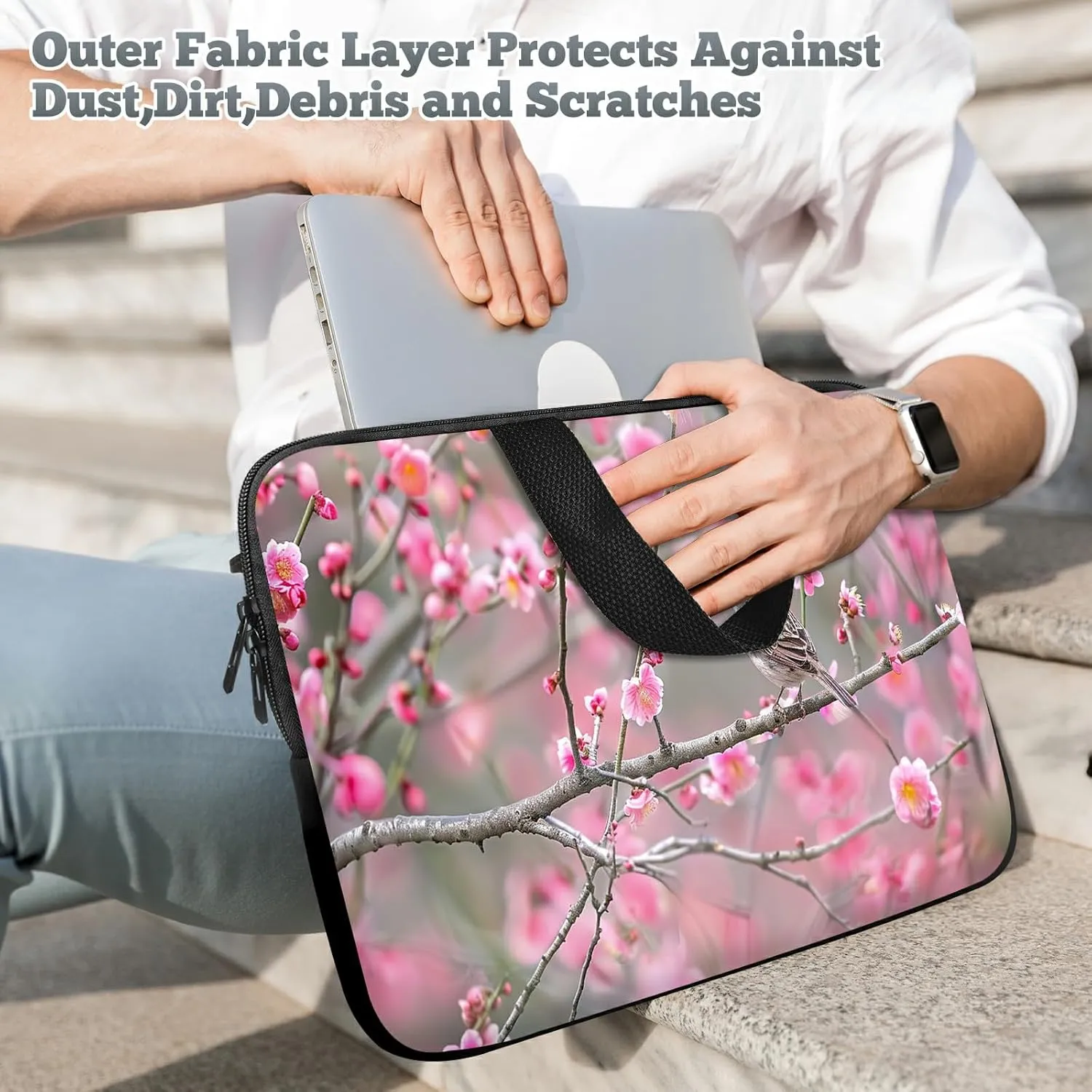 Laptop Sleeve Case Bag 15 inch, Peach Sparrow Slim Carrying Case Durable Handbag Travel Laptop Bag for 15 inch MacBook Air M3/M2/15 Pro/Surface Laptop 7/6/5/4/3/ Dell XPS 15 Plus