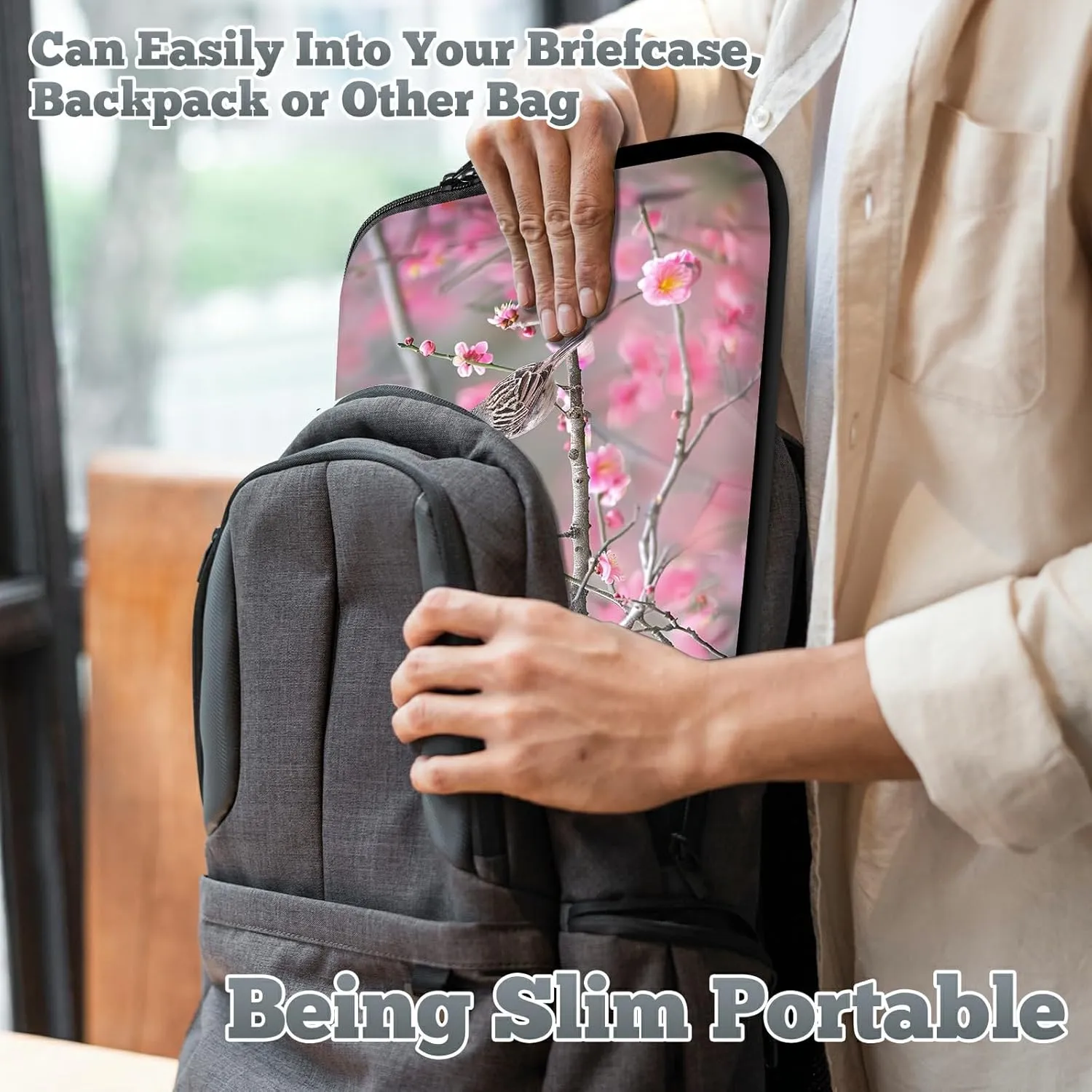 Laptop Sleeve Case Bag 15 inch, Peach Sparrow Slim Carrying Case Durable Handbag Travel Laptop Bag for 15 inch MacBook Air M3/M2/15 Pro/Surface Laptop 7/6/5/4/3/ Dell XPS 15 Plus