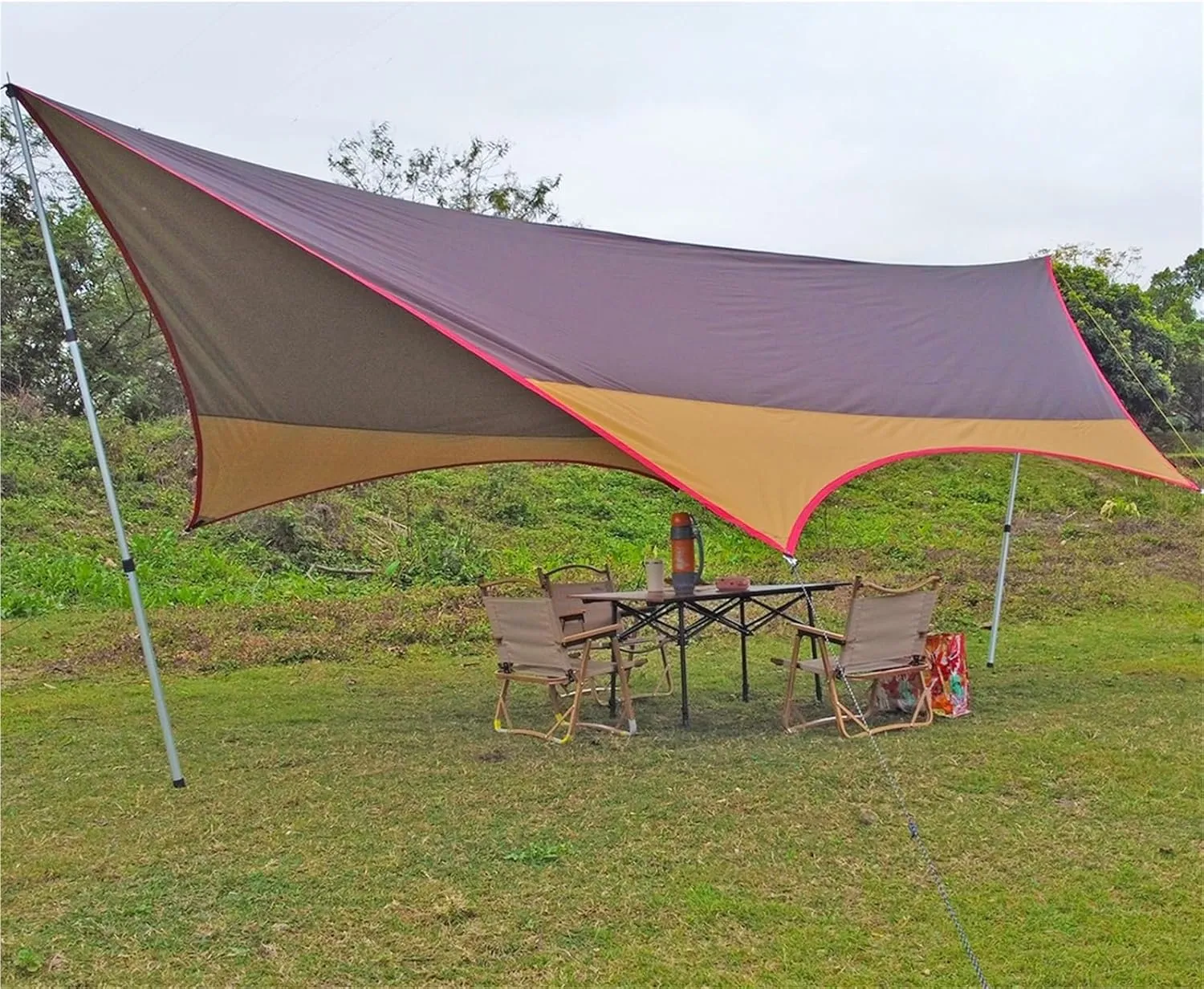 Large Camping Tarp 8-Person Outdoor Camp Sun Shelter Butterfly Shape Tent Tarp 210D Oxford Waterproof Canopy Oversized(Kit C)