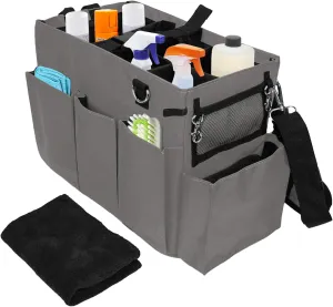 Large Capacity Durable Cleaning Caddy Bag with Adjustable Straps - Cleaning Bags for Housekeepers, Gray Color, Easy to Assemble & Clean - The Ultimate Cleaning Bag Solution