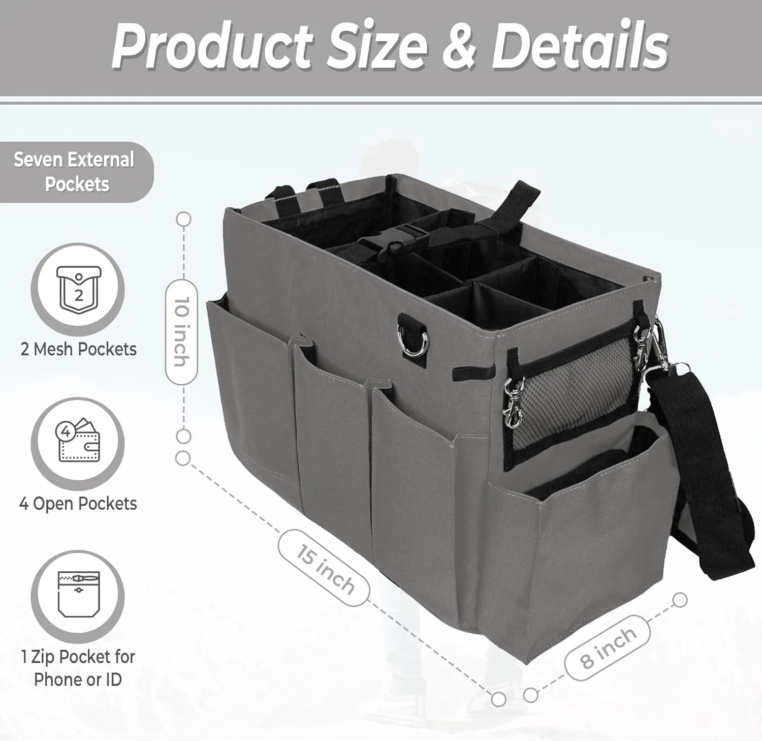 Large Capacity Durable Cleaning Caddy Bag with Adjustable Straps - Cleaning Bags for Housekeepers, Gray Color, Easy to Assemble & Clean - The Ultimate Cleaning Bag Solution