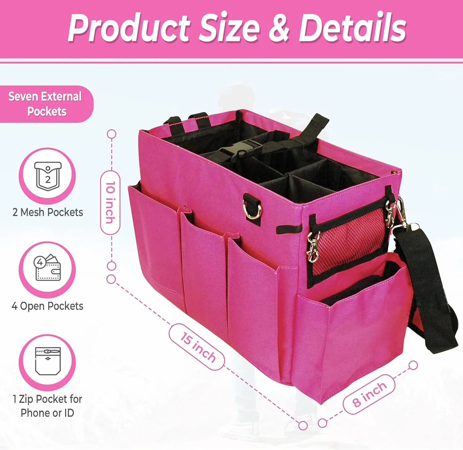 Large Capacity Durable Cleaning Caddy Bag with Adjustable Straps - Cleaning Bags for Housekeepers, Pink Color, Easy to Assemble & Clean - The Ultimate Cleaning Bag Solution