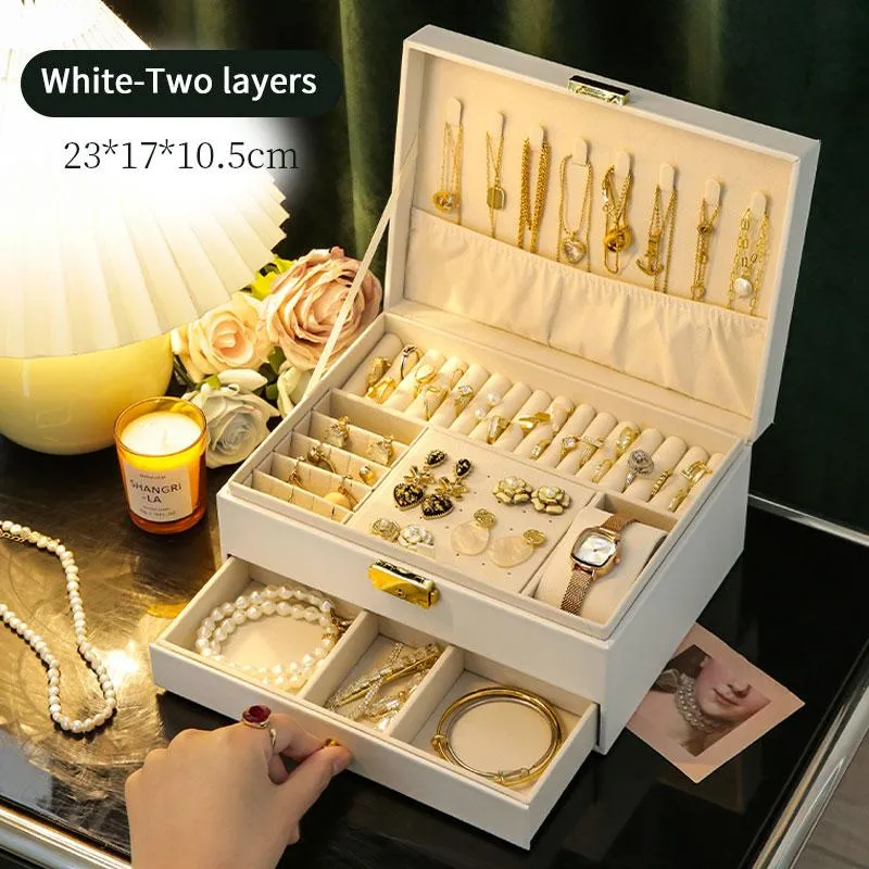 Large capacity multi-layer drawer rack necklace earrings jewelry storage box