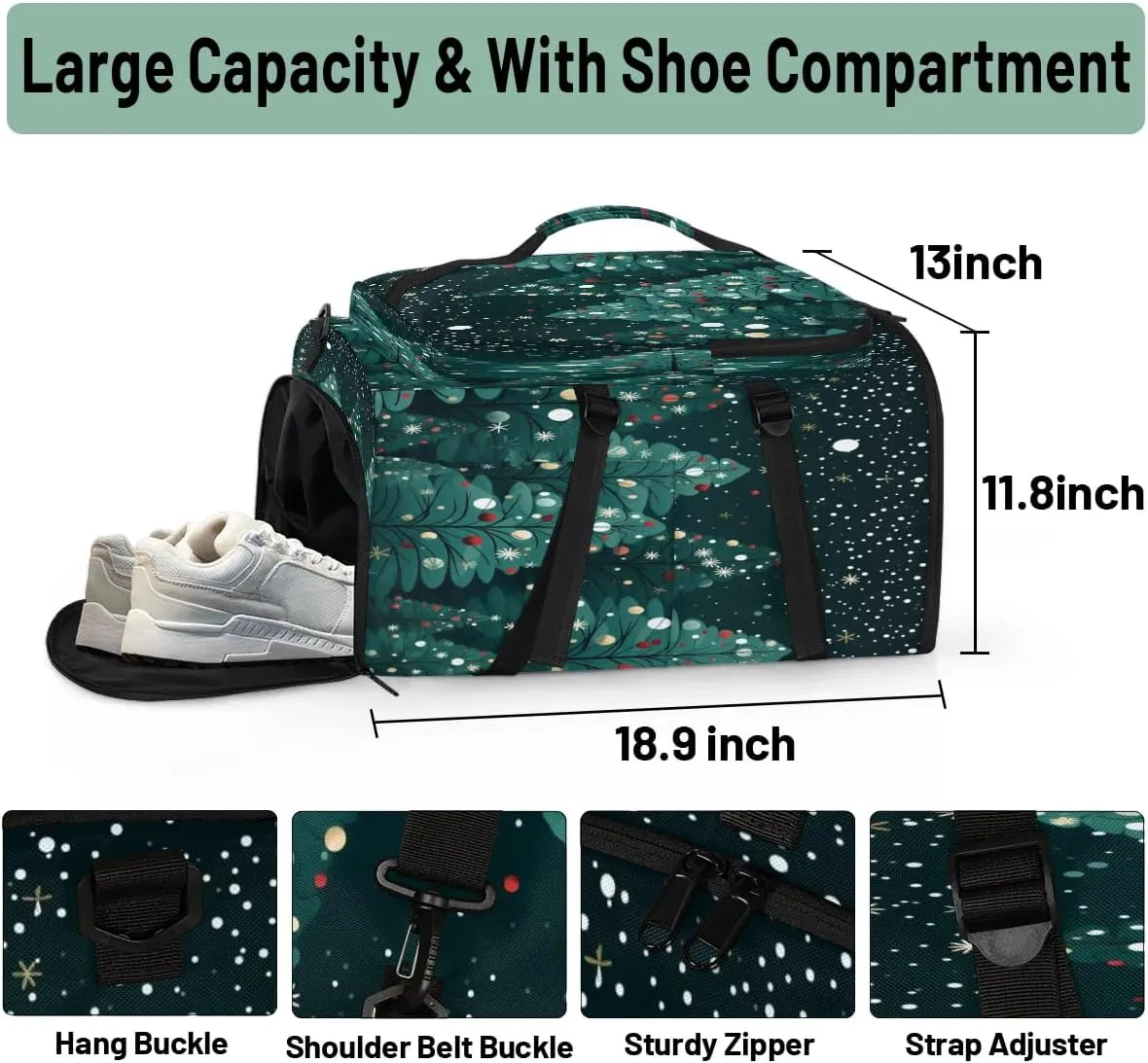 Large Carry on Backpack for Women Men Multi-function Gym Duffle Bag Christmas Tree Backpack Polyester Waterproof Duffel Bags