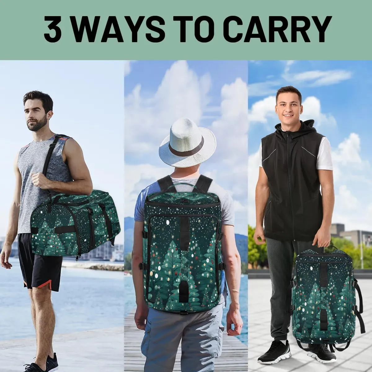 Large Carry on Backpack for Women Men Multi-function Gym Duffle Bag Christmas Tree Backpack Polyester Waterproof Duffel Bags
