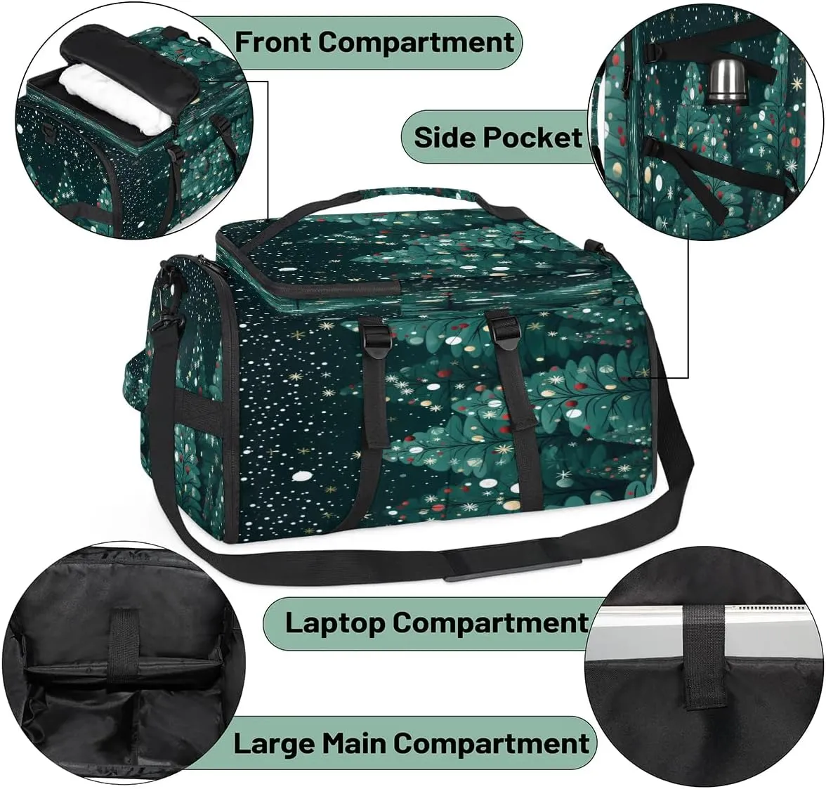 Large Carry on Backpack for Women Men Multi-function Gym Duffle Bag Christmas Tree Backpack Polyester Waterproof Duffel Bags
