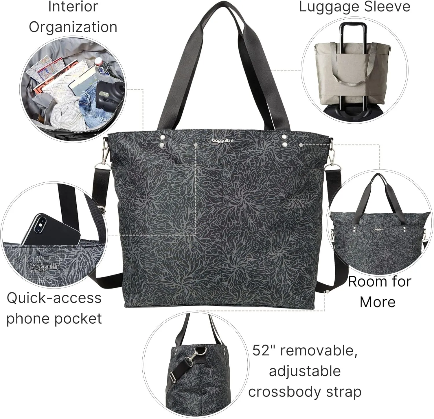 Large Carryall Tote Bag for Women - Lightweight Nylon Zipper Top Weekender Travel Beach Bag Personal Item w/Luggage Sleeve