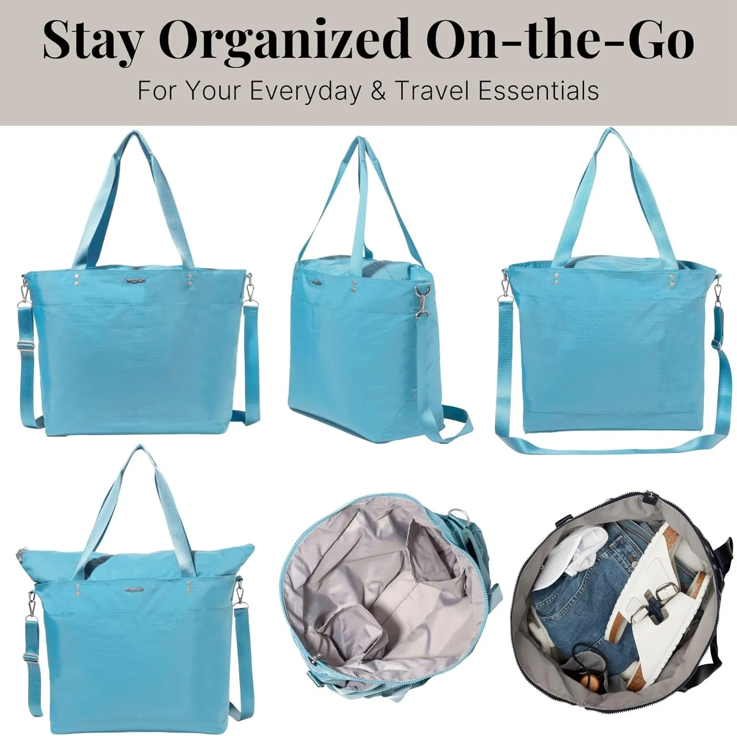 Large Carryall Tote Bag for Women - Lightweight Nylon Zipper Top Weekender Travel Beach Bag Personal Item w/Luggage Sleeve