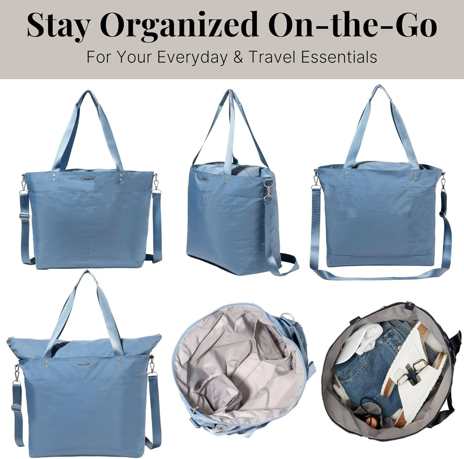 Large Carryall Tote Bag for Women - Lightweight Nylon Zipper Top Weekender Travel Beach Bag Personal Item w/Luggage Sleeve