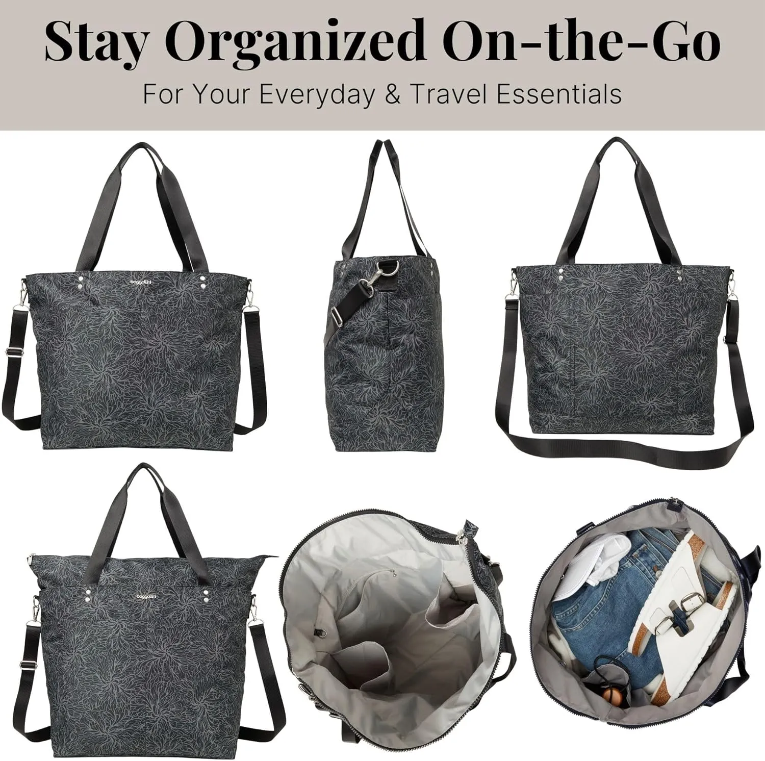 Large Carryall Tote Bag for Women - Lightweight Nylon Zipper Top Weekender Travel Beach Bag Personal Item w/Luggage Sleeve