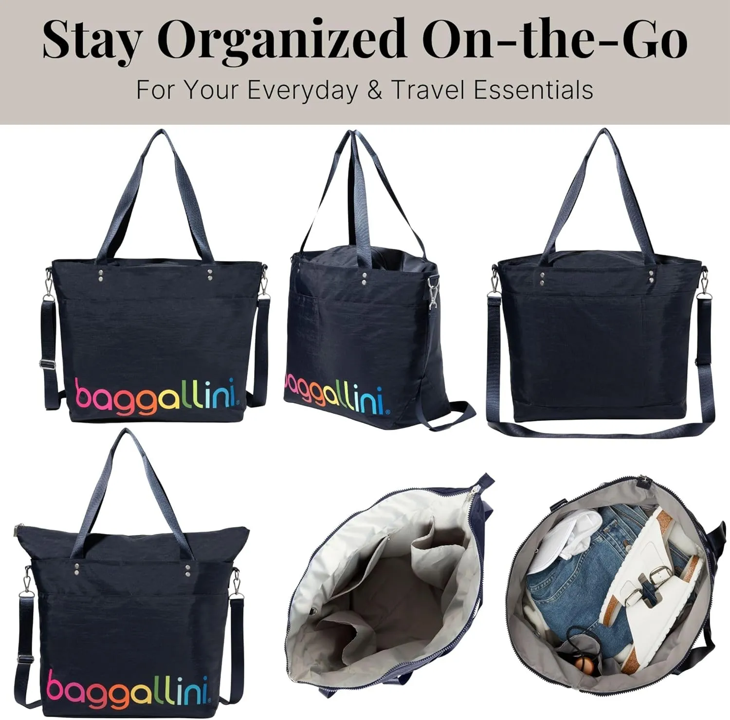 Large Carryall Tote Bag for Women - Lightweight Nylon Zipper Top Weekender Travel Beach Bag Personal Item w/Luggage Sleeve
