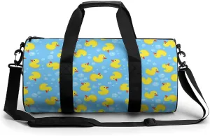 Large Duffel Backpack for Men Women, Waterproof Gym Sports Bag Cute Funny Blue Bubbles Yellow Rubber Ducks Weekender Overnight Bag for Travel Yoga
