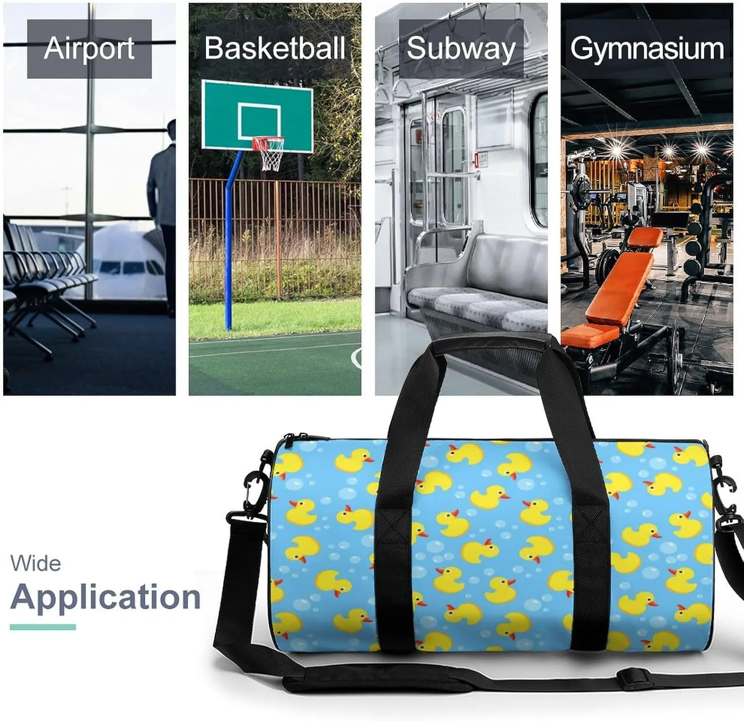Large Duffel Backpack for Men Women, Waterproof Gym Sports Bag Cute Funny Blue Bubbles Yellow Rubber Ducks Weekender Overnight Bag for Travel Yoga