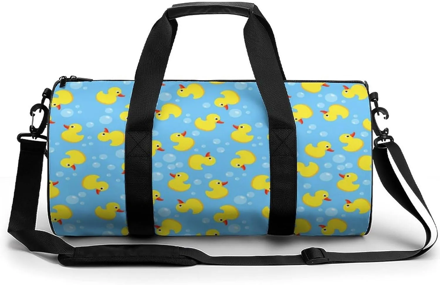 Large Duffel Backpack for Men Women, Waterproof Gym Sports Bag Cute Funny Blue Bubbles Yellow Rubber Ducks Weekender Overnight Bag for Travel Yoga