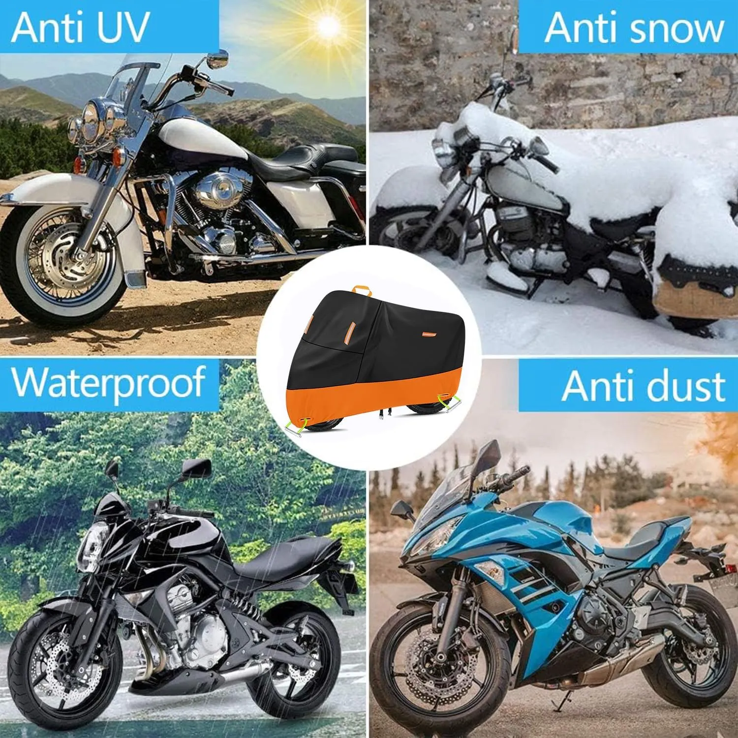 Large Motorcycle Cover Heavy Duty Motorcycle Tarp All Season Durable Waterproof Outdoor Protection Lock Holes Storage Bag Fit up to 80 inch Honda Grom Navi Scooter (L: 74" x 37" x 43")