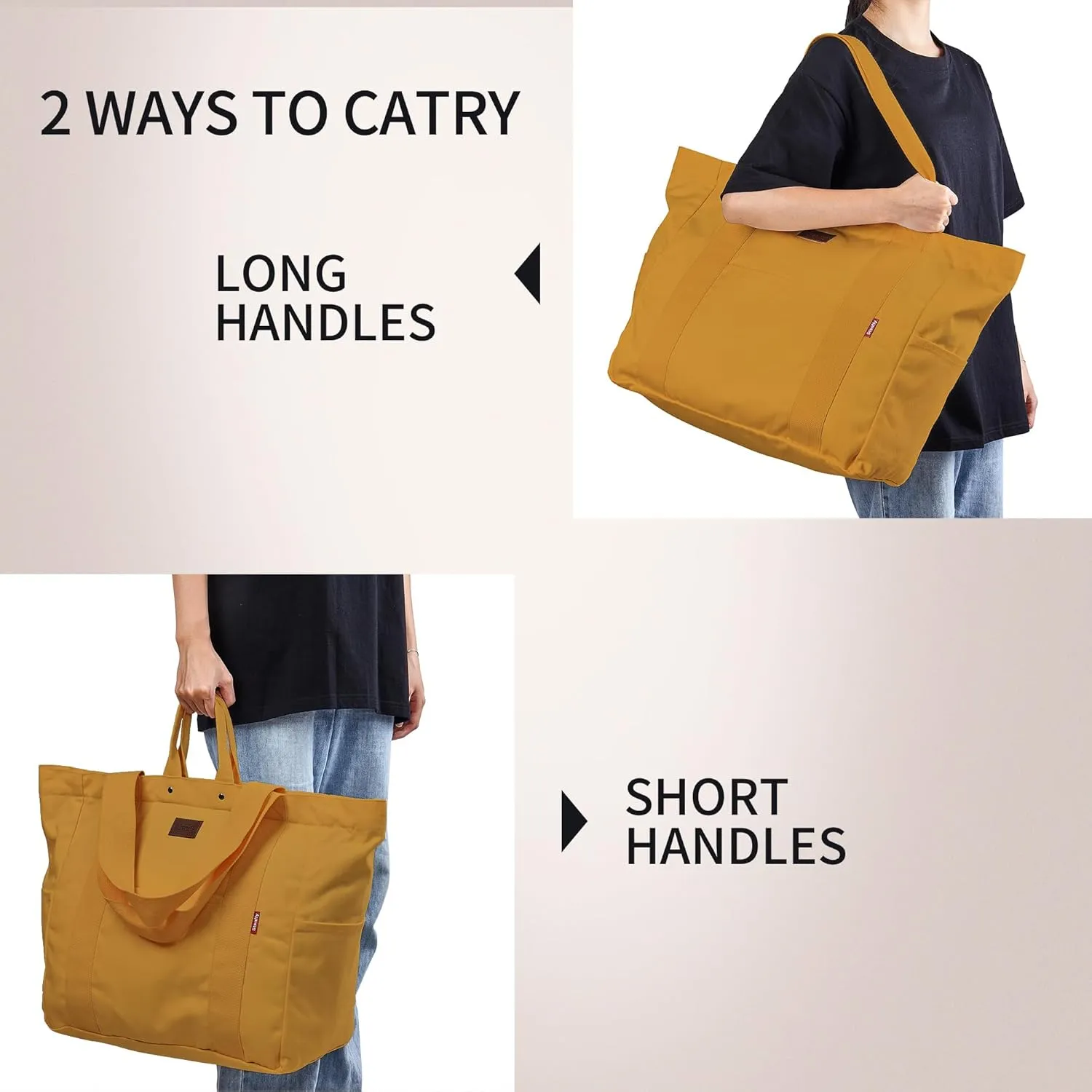 Large Tote Bag, Everything Bag, Heavy Duty Canvas, Full-Size Zipper, Reusable, Suitable for DIY, Natural Cotton.