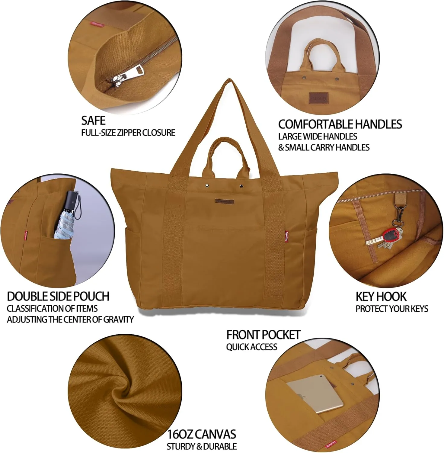 Large Tote Bag, Everything Bag, Heavy Duty Canvas, Full-Size Zipper, Reusable, Suitable for DIY, Natural Cotton.
