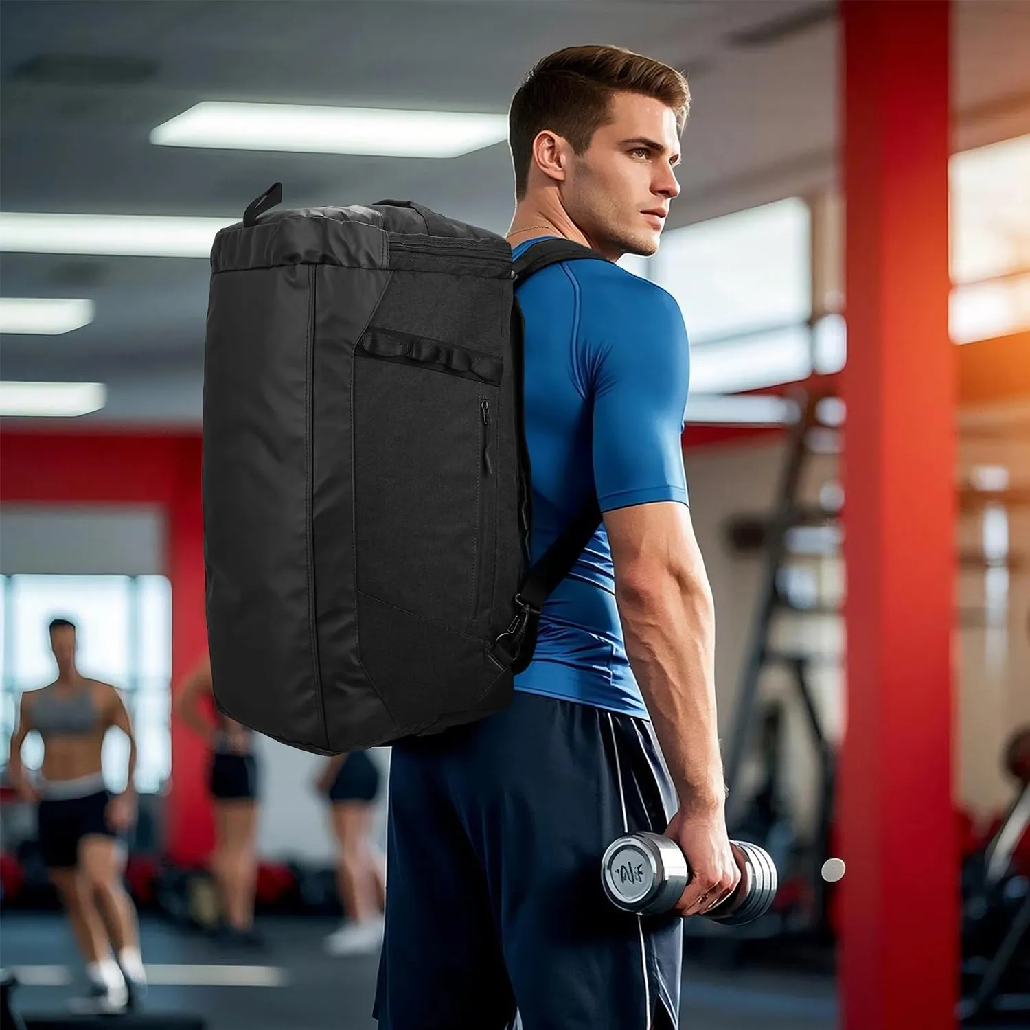 Large Travel Duffle Bag Backpack for Men Women 70L Big Sports Gym Bag with Shoe Compartment Heavy Duty Duffel Bags with Padded Straps for Weekend Overnight Camping, Black
