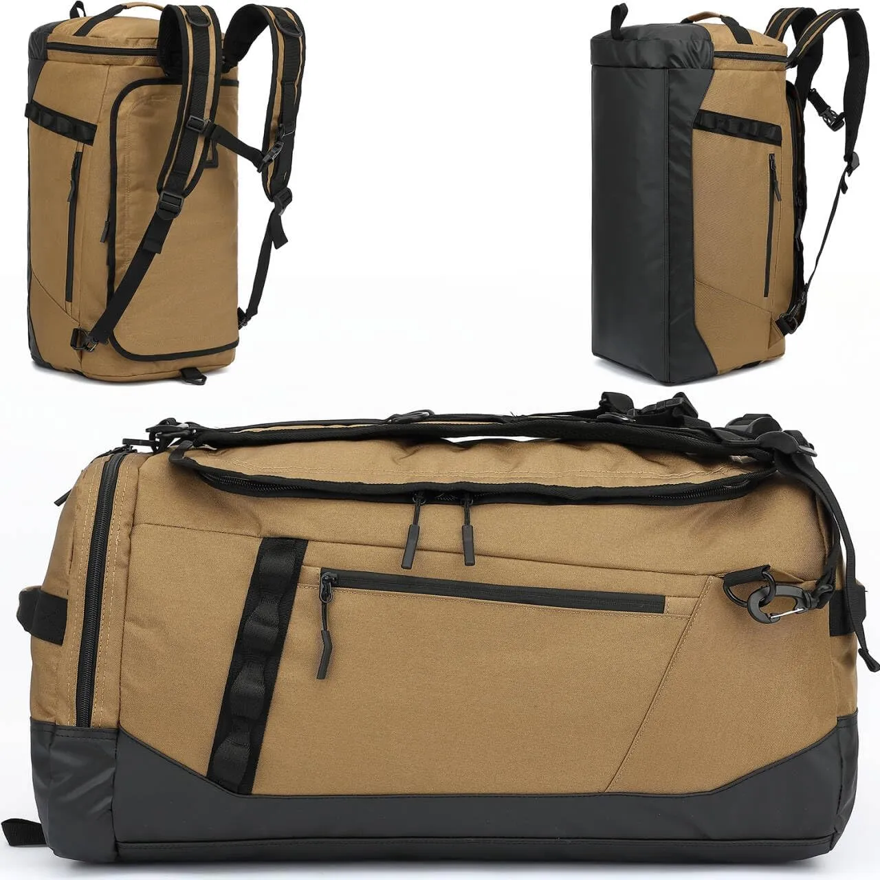 Large Travel Duffle Bag Backpack for Men Women 70L Big Sports Gym Bag with Shoe Compartment Heavy Duty Duffel Bags with Padded Straps for Weekend Overnight Camping, Brown