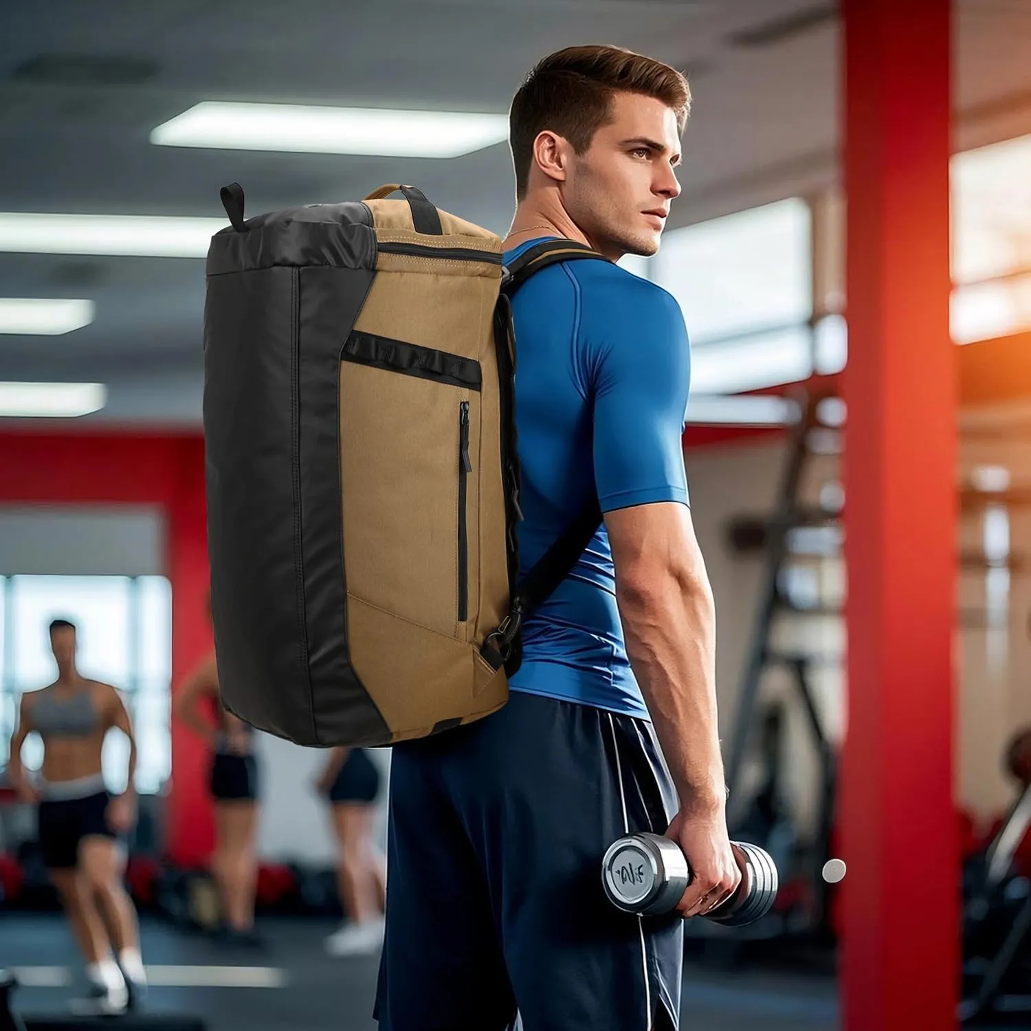 Large Travel Duffle Bag Backpack for Men Women 70L Big Sports Gym Bag with Shoe Compartment Heavy Duty Duffel Bags with Padded Straps for Weekend Overnight Camping, Brown