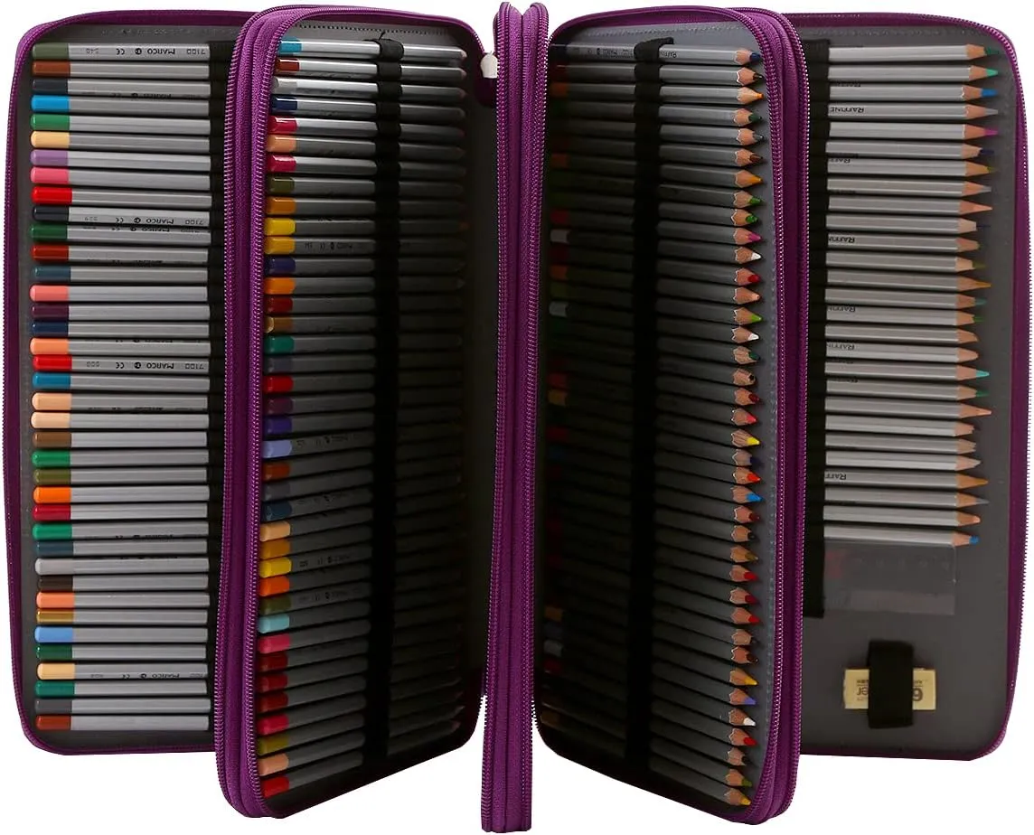 Lbxgap Colored Pencil Case- 300 Individual Slots Pencil Holder Pen Bag Large Capacity Pencil Organizer with Handle Strap Handy Colored Pencil Box with Printing Pattern