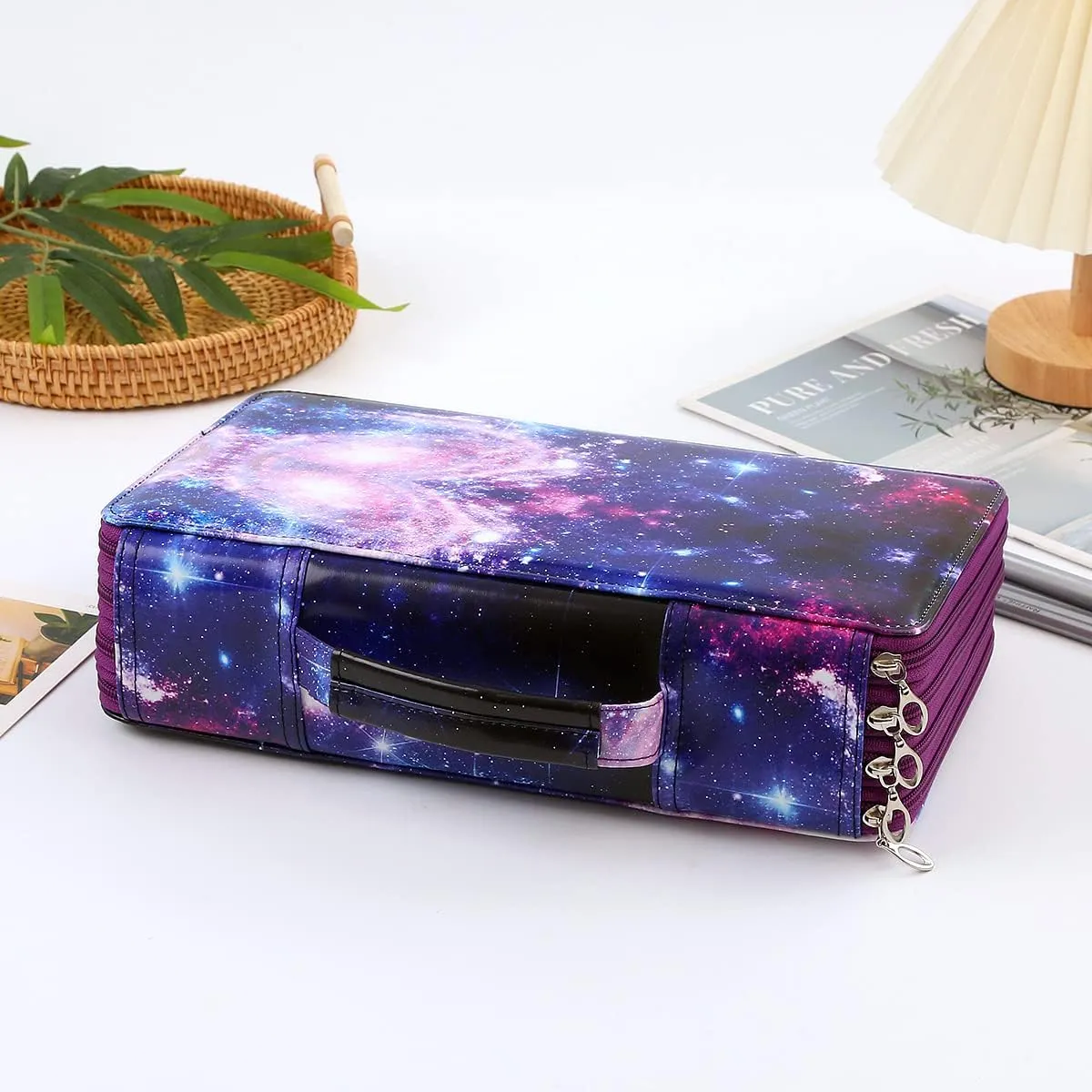 Lbxgap Colored Pencil Case- 300 Individual Slots Pencil Holder Pen Bag Large Capacity Pencil Organizer with Handle Strap Handy Colored Pencil Box with Printing Pattern