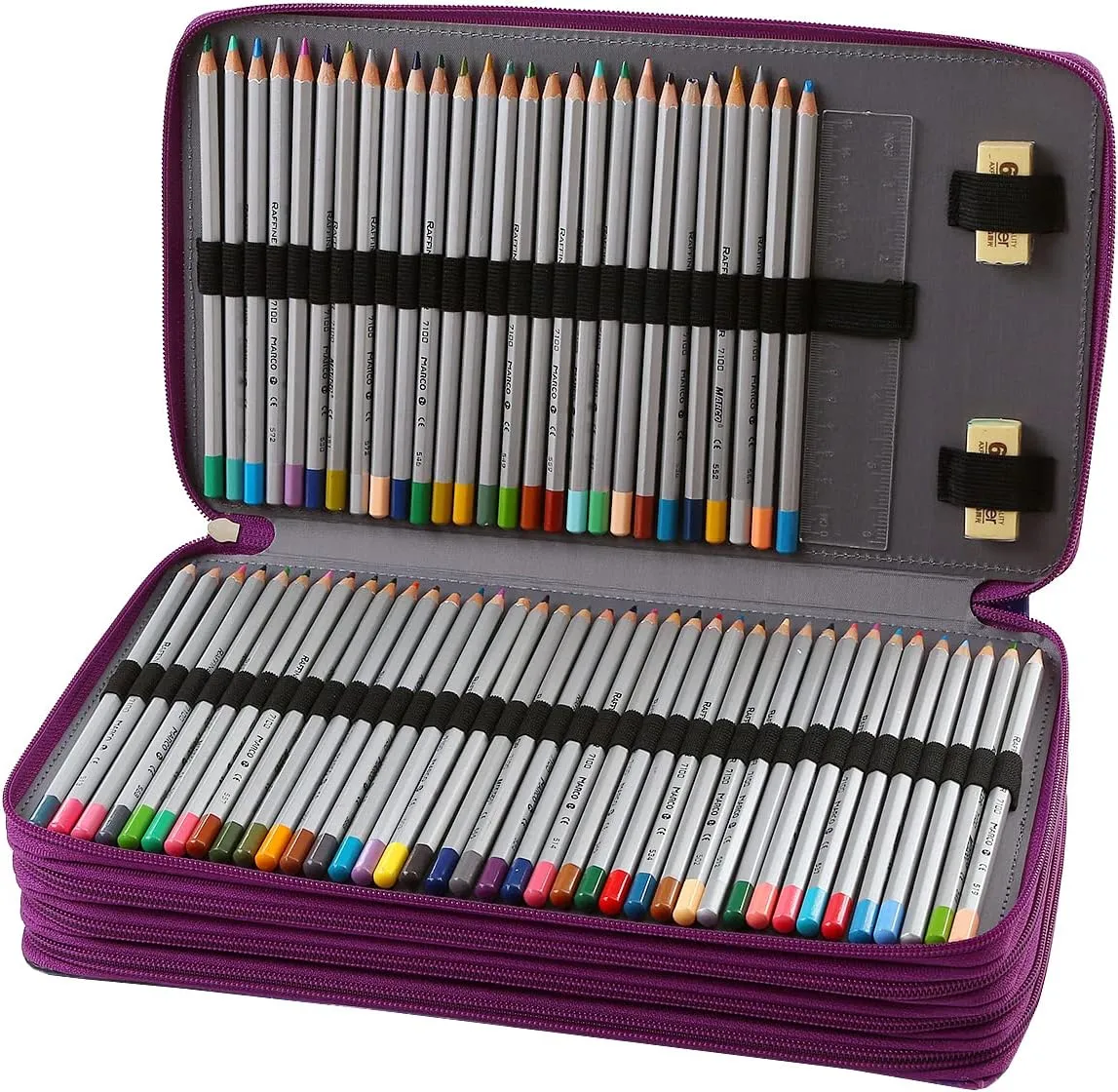 Lbxgap Colored Pencil Case- 300 Individual Slots Pencil Holder Pen Bag Large Capacity Pencil Organizer with Handle Strap Handy Colored Pencil Box with Printing Pattern