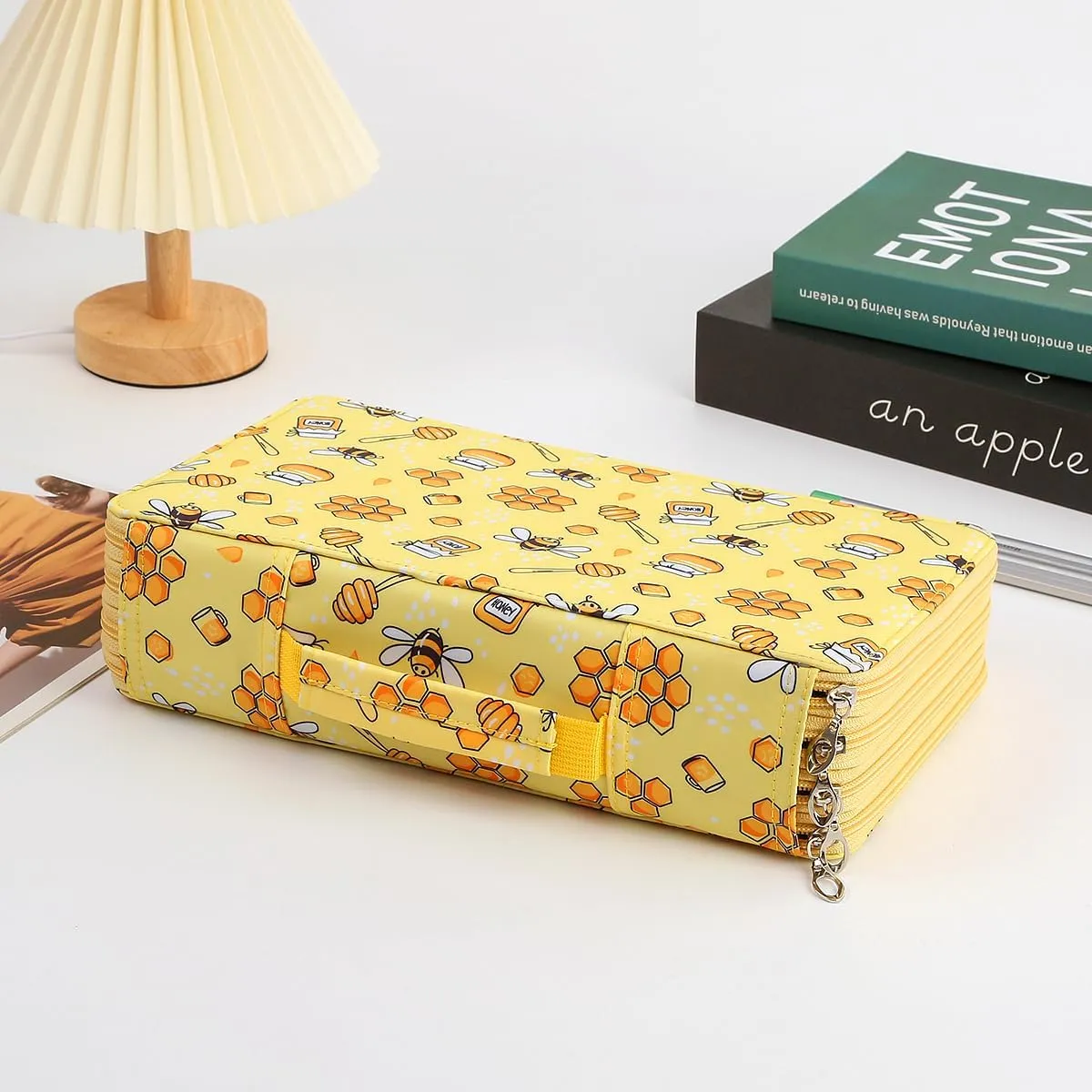 Lbxgap Colored Pencil Case- 300 Individual Slots Pencil Holder Pencil Bag Large Capacity Pencil Organizer with Handle Strap Handy Colored Pencil Box with Printing Pattern