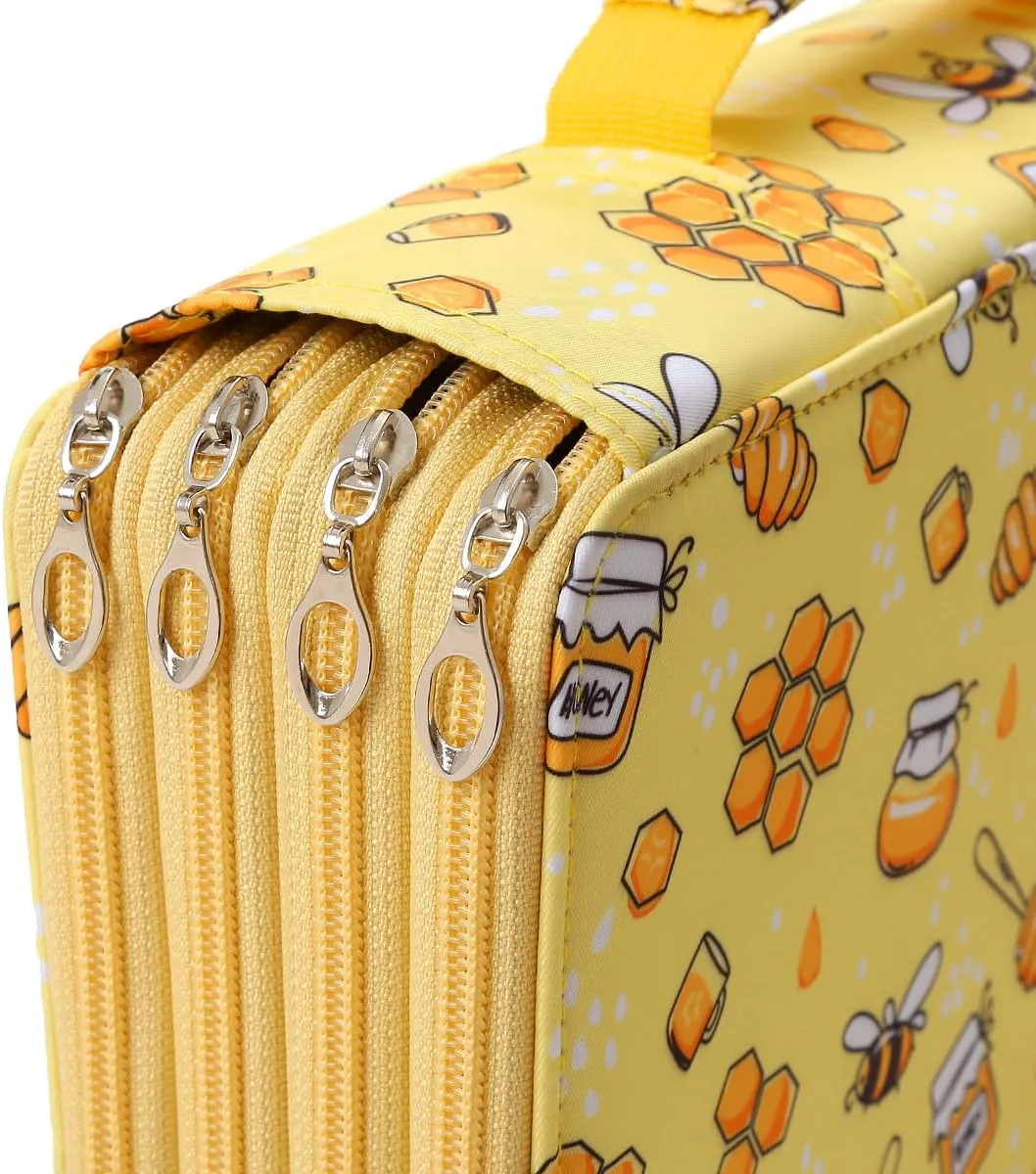 Lbxgap Colored Pencil Case- 300 Individual Slots Pencil Holder Pencil Bag Large Capacity Pencil Organizer with Handle Strap Handy Colored Pencil Box with Printing Pattern
