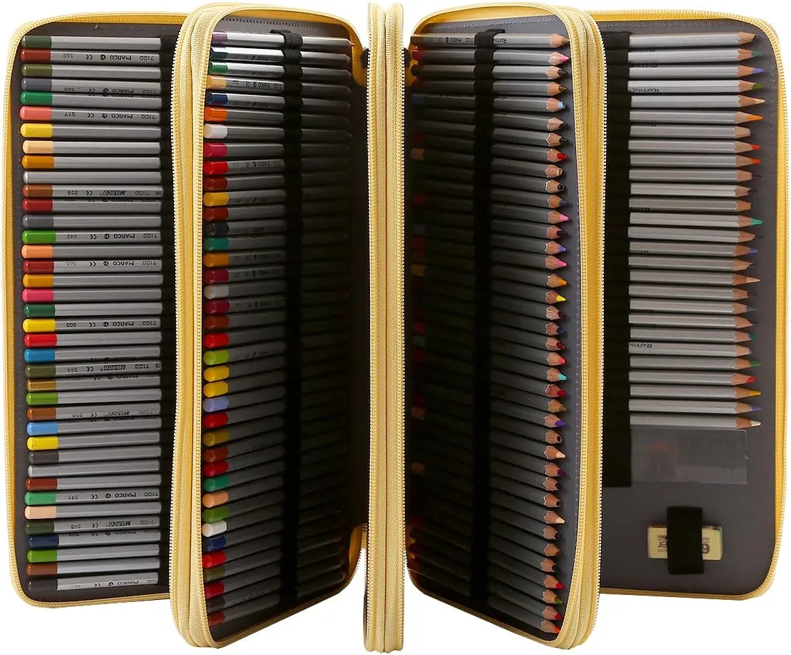 Lbxgap Colored Pencil Case- 300 Individual Slots Pencil Holder Pencil Bag Large Capacity Pencil Organizer with Handle Strap Handy Colored Pencil Box with Printing Pattern