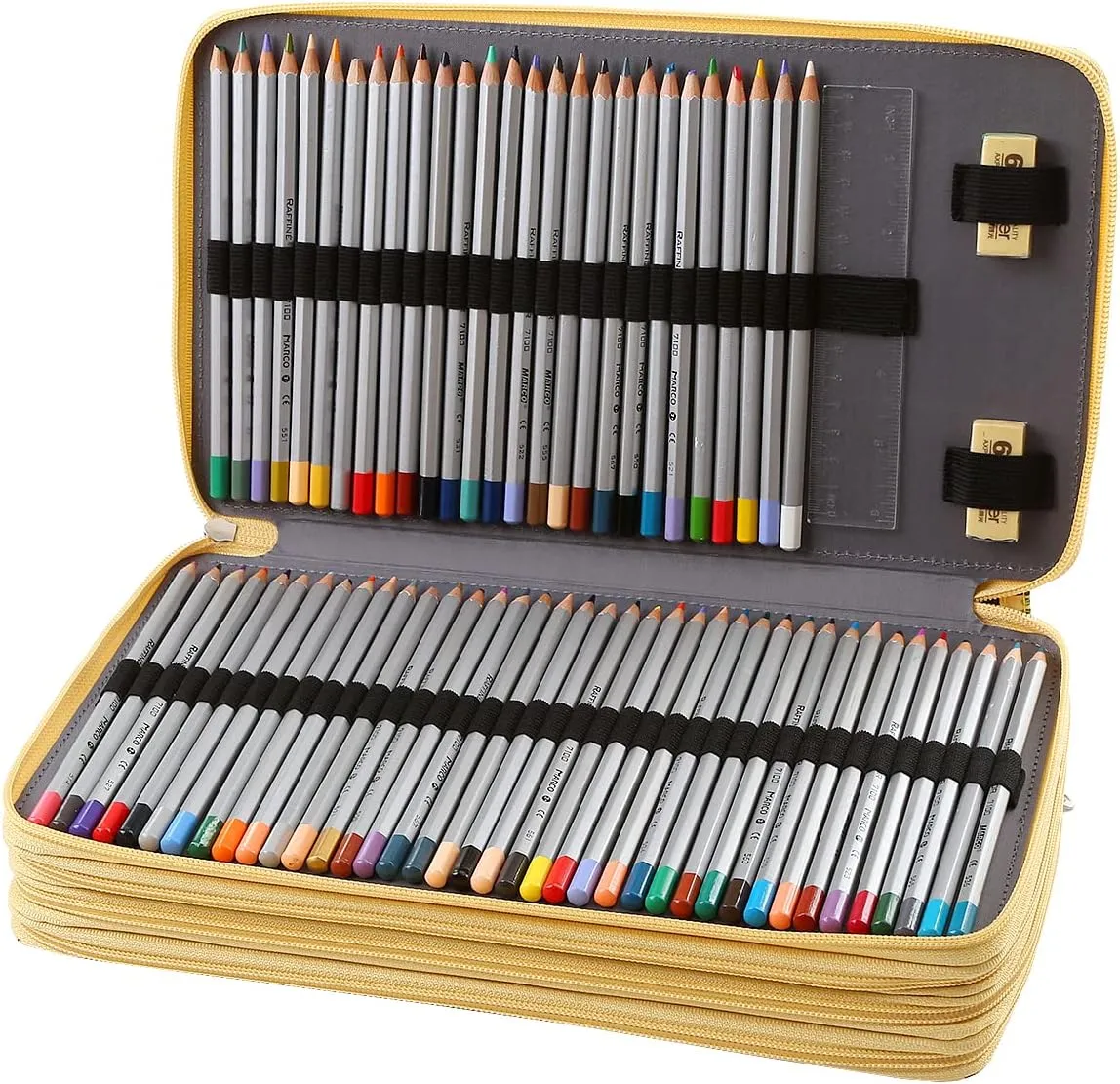 Lbxgap Colored Pencil Case- 300 Individual Slots Pencil Holder Pencil Bag Large Capacity Pencil Organizer with Handle Strap Handy Colored Pencil Box with Printing Pattern