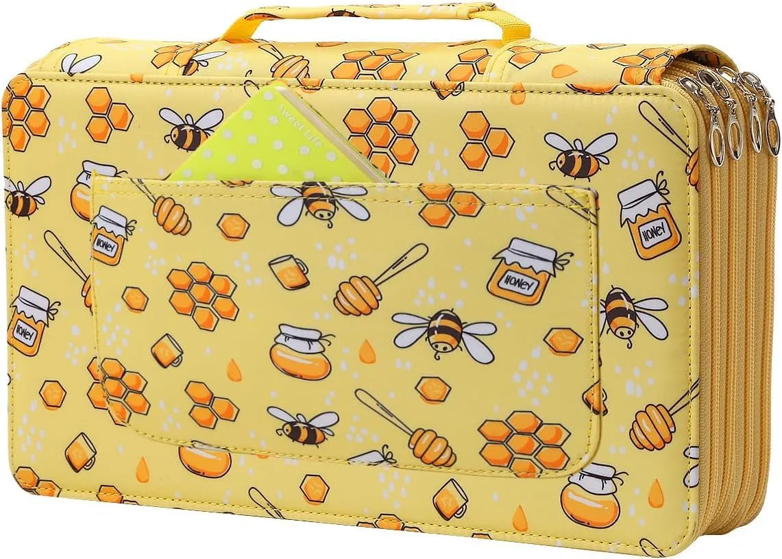 Lbxgap Colored Pencil Case- 300 Individual Slots Pencil Holder Pencil Bag Large Capacity Pencil Organizer with Handle Strap Handy Colored Pencil Box with Printing Pattern