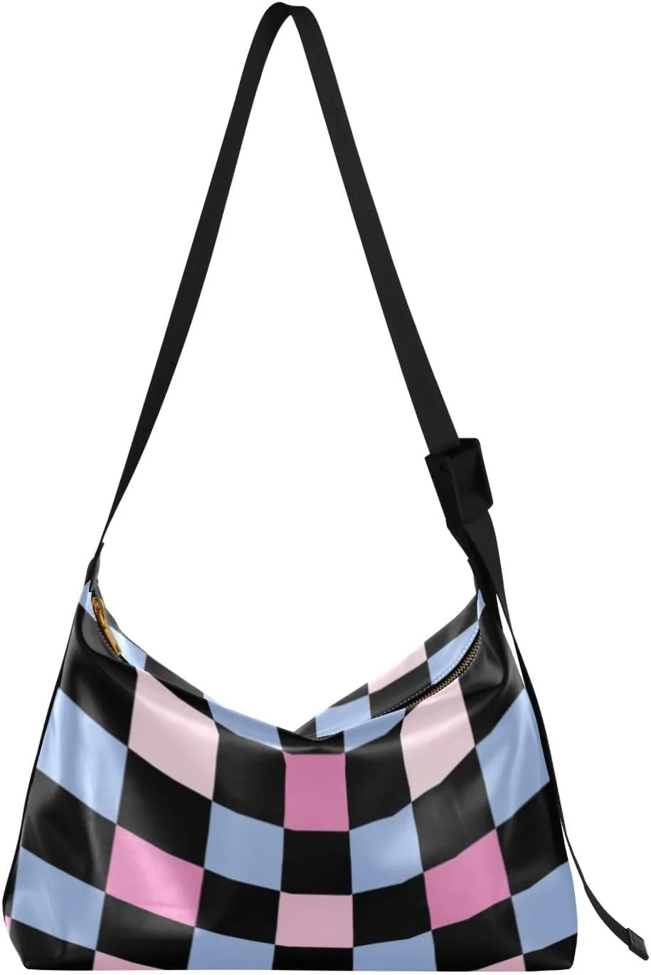 Leather Crossbody Shoulder Tote Bag for Women Men Pocket Zipper Casual Purse Messenger HandBag multicolored checkerboard print