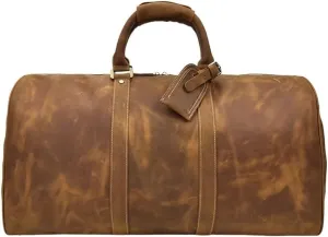 Leather Duffel Bag Men Weekender Gym Waterproof Cowhide Overnight Airline Vacation Travel Carry On