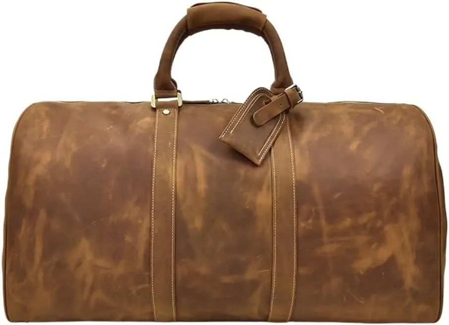 Leather Duffel Bag Men Weekender Gym Waterproof Cowhide Overnight Airline Vacation Travel Carry On
