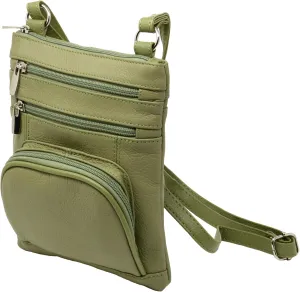 Leather Shoulder Bag Handbag Purse Cross Body Organizer Wallet Multi Pockets (Olive)