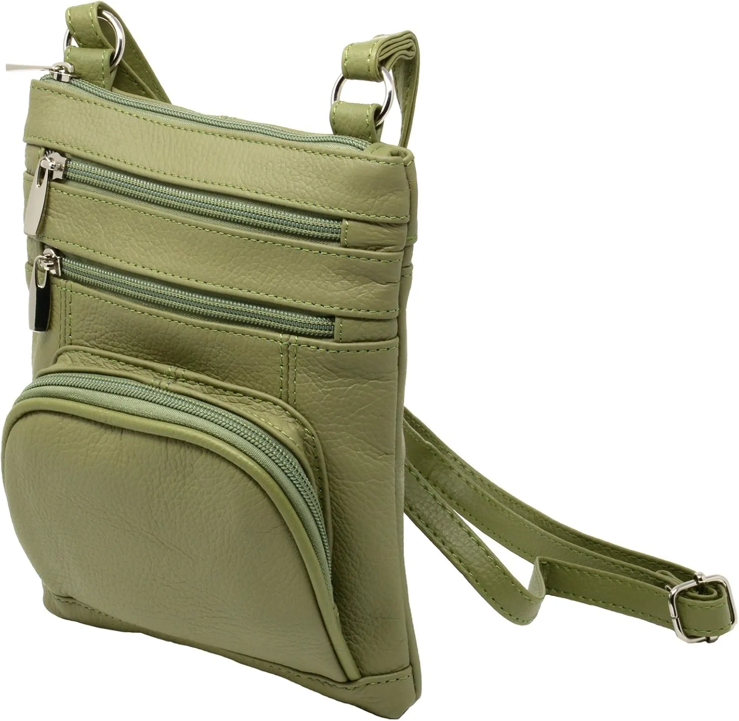 Leather Shoulder Bag Handbag Purse Cross Body Organizer Wallet Multi Pockets (Olive)
