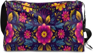 Leather Travel Duffle Bag for Women Men, Boho Flower Floral Small Sports Gym Bag Weekender Overnight Bags Underseat Carry on Luggage Bags for Airplanes, Personal Item Travel Bag,A-029