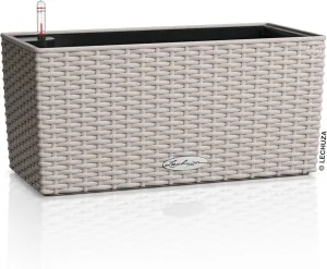 Lechuza - Balcony Planter Cottage 40 Light Grey, Balcony Box with Watering System, Water Level Indicator and Plant Insert, Wicker Look, 40 x 19 x 19 cm, 15473