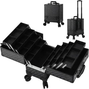 Leeora&Leekoo High-Capacity Multilayer Portable Nail Case for Nail Tech Organizer with Wheels - Lockable Makeup Case Organizer, Cosmetic Case, Makeup Train Case (watercube pattern)