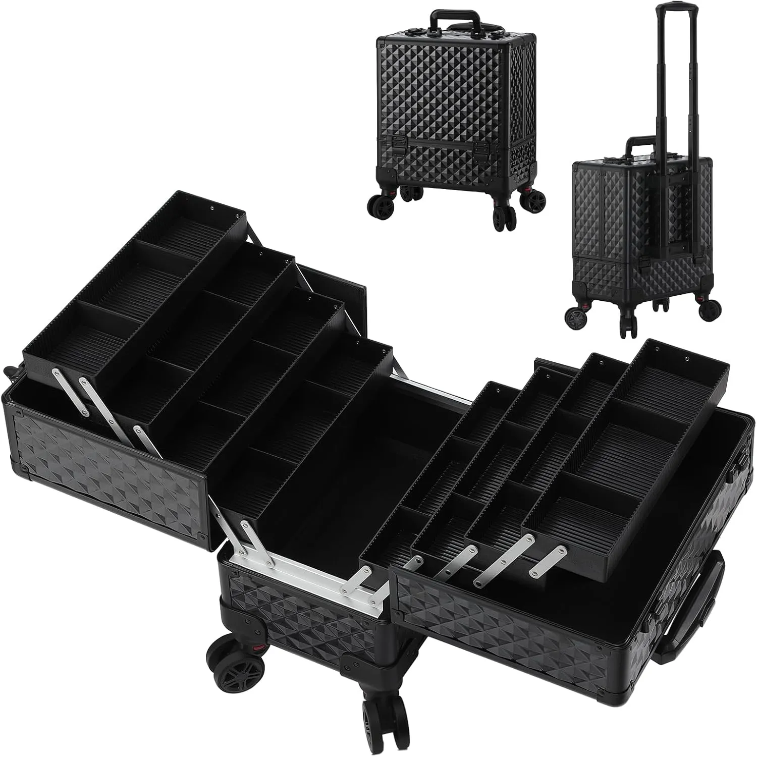 Leeora&Leekoo High-Capacity Multilayer Portable Nail Case for Nail Tech Organizer with Wheels - Lockable Makeup Case Organizer, Cosmetic Case, Makeup Train Case (watercube pattern)