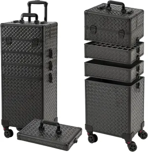 Leeora&Leekoo Portable Multi-Storey Nail Case for Nail Tech Organizer - Wheels Makeup Case Organizer, Cosmetic Case, Makeup Train Case, Make Up Case (Black)