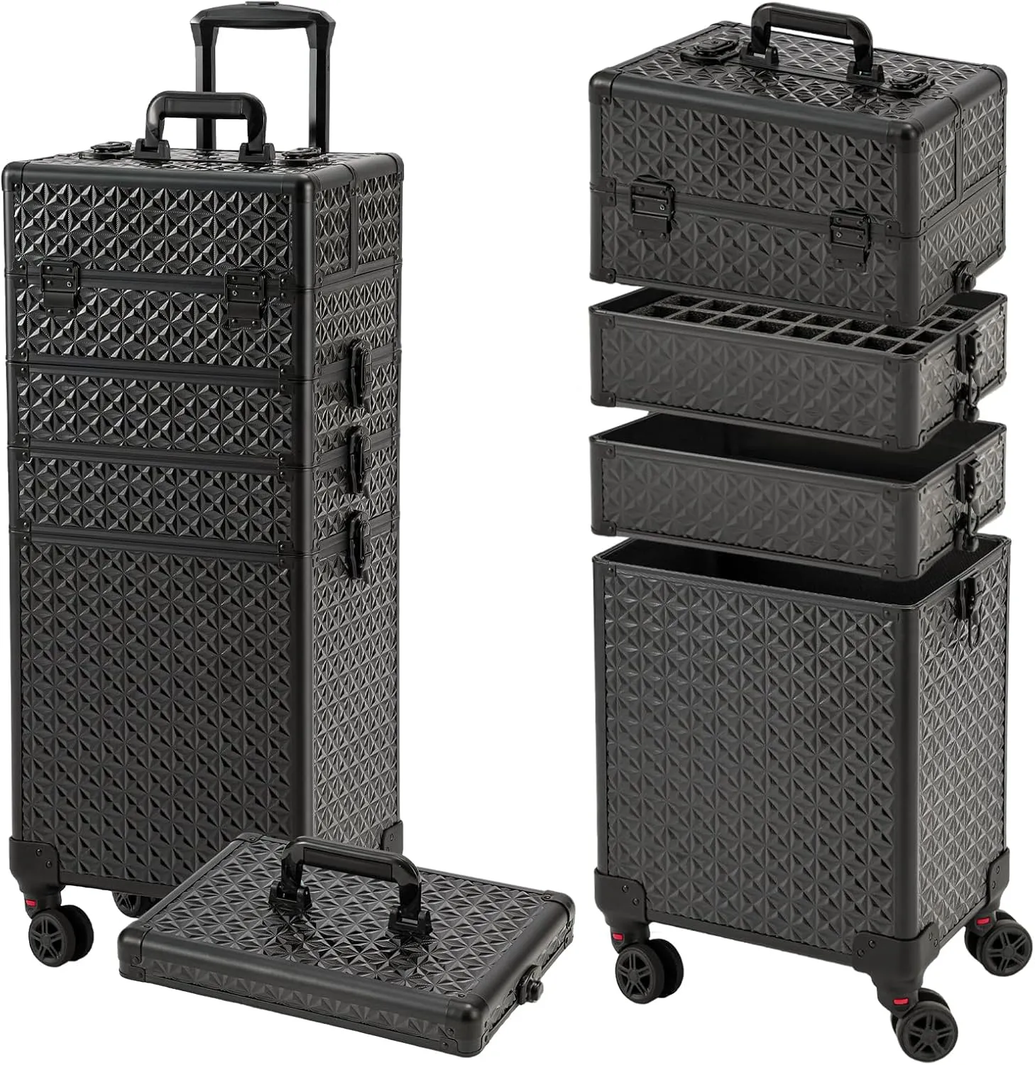 Leeora&Leekoo Portable Multi-Storey Nail Case for Nail Tech Organizer - Wheels Makeup Case Organizer, Cosmetic Case, Makeup Train Case, Make Up Case (Black)